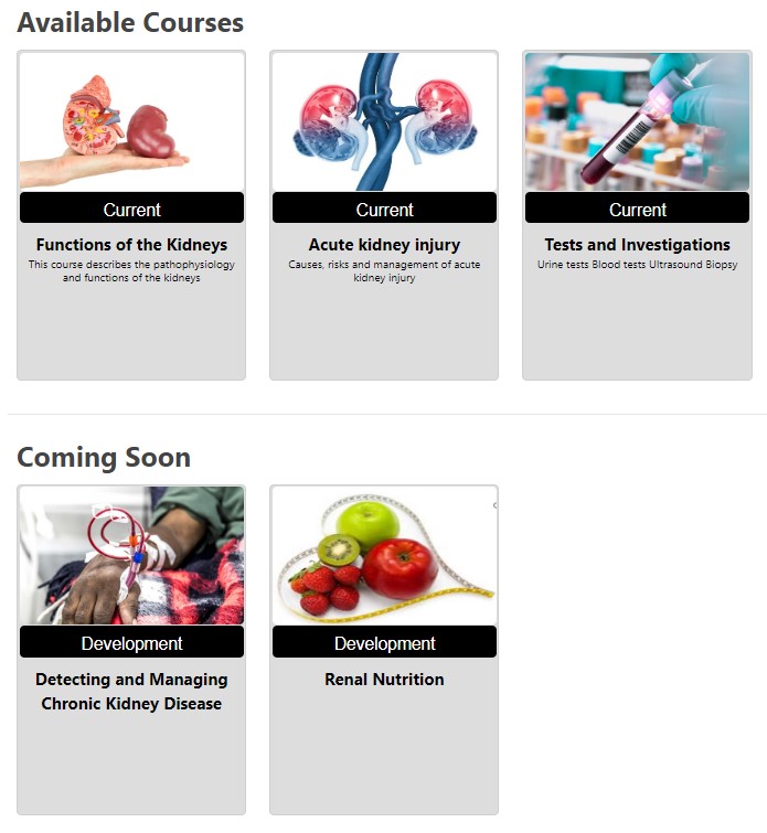 Screenshot of the Renal Education Moodle homepage